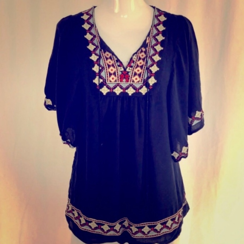 Womens Peasant Top Boho Embroidered🌻
